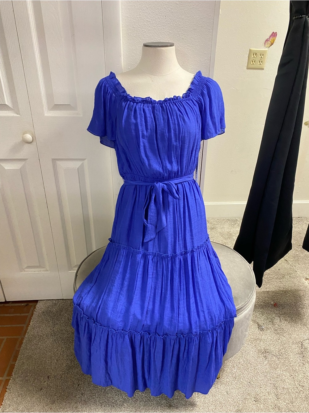 Luxology Vibrant Cobalt Tiered Maxi Dress with Waist Tie